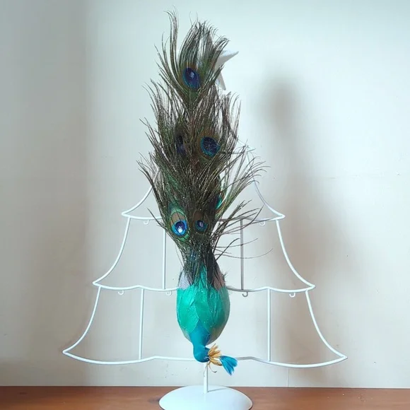 Peacock Christmas Tree Ornament Ombre Blue With Sparkled Feathers - Picture 3 of 5